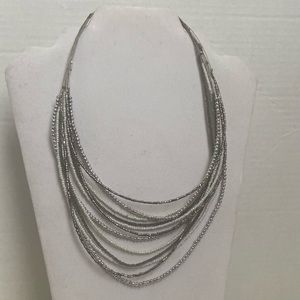 Vintage multi strands cream, silver, clear seed beads silver wire necklace. Used